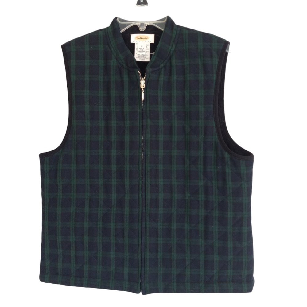 Talbots Petites Quilted Vest PS Blue Green Blackwatch Plaid Zip Pockets Like New - Picture 4 of 14